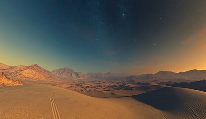 Fototapeta premium Desert panorama under a starlit sky