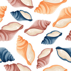 seamless pattern with colorful mollusk shell icons from the bottom of the sea or ocean, for various summer or nautical designs