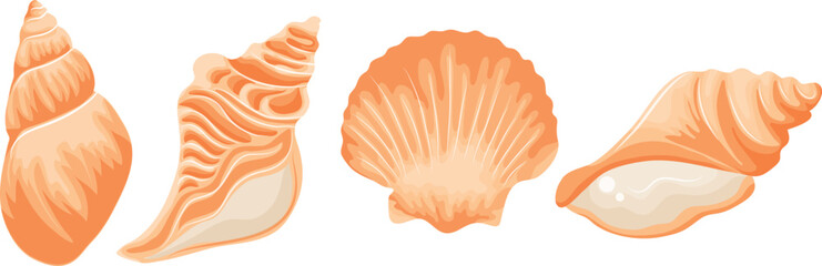 set of various yellow icons of seashells, clams, shells and seashells, for various summer or marine designs