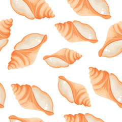 seamless pattern with icon of yellow mollusk shell from the bottom of the sea or ocean, for various summer or nautical designs