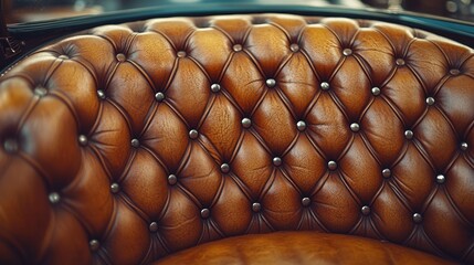 Luxury Brown Leather Upholstery: Vintage Car Seat Detail
