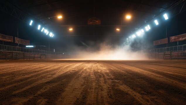 Dusty arena under spotlights at night (1)
