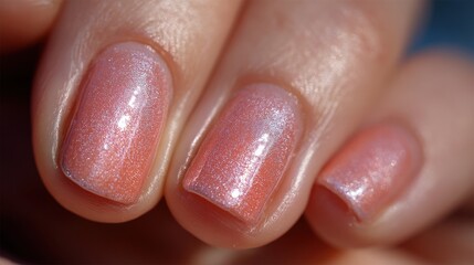 Sparkling manicure with a silver glitter finish on well-groomed nails.