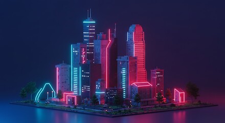 Fototapeta premium Cityscape Illustration with Neon Lights and Urban Design