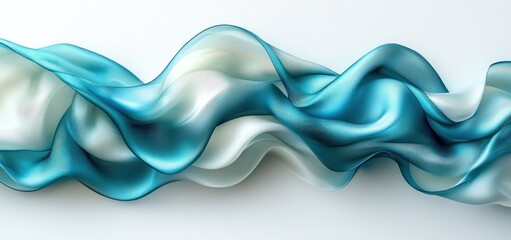 Abstract Teal and White Flowing Fabric: A Serene Digital Art Piece