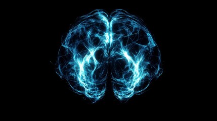 Brain with blue and white swirls. The brain is surrounded by a blue and white background