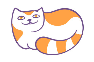Smiling Cat Logo. Well-fed Red Feline mascot. 
