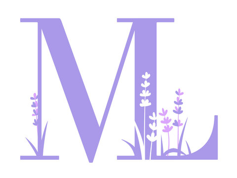 ML letters Monogram with lavender flowers. Elegant Logo Lettermark 