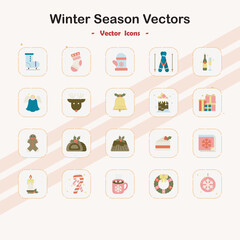 Collection of winter season icons for holiday festivities