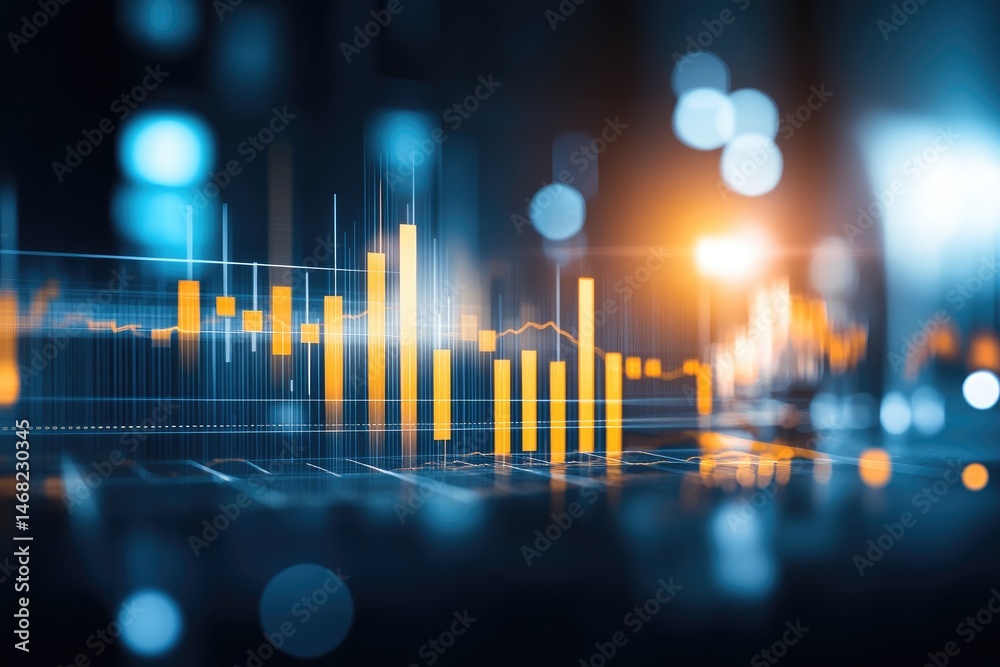 Wall mural abstract financial data visualization. complex chart with orange/yellow data points on a dark backgr