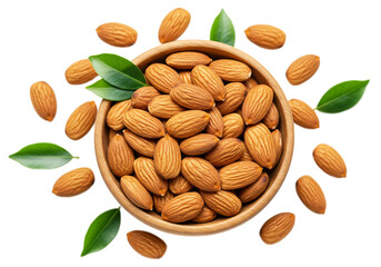 Premium Almonds in Rustic Wooden Bowl Fresh and Healthy Organic Snack for Wellness PNG Image