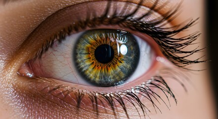 Fototapeta premium Eye Close-up with Detailed Iris, Eyelashes, and Skin Texture