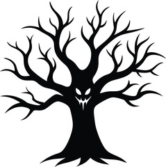 Spooky Tree Silhouette: A black silhouette of a gnarled tree with a sinister face carved into its trunk, perfect for Halloween or horror-themed projects.