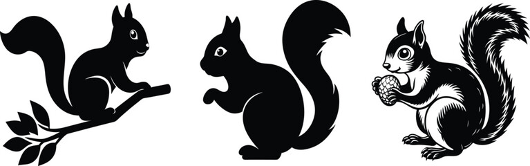 Squirrel Silhouette Collection: A collection of detailed silhouette illustrations captures the essence of squirrels in various poses.