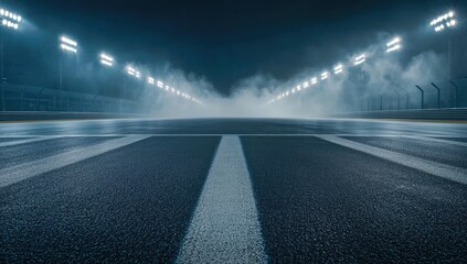 Night race track, wet asphalt