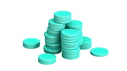 Stacks of Turquoise Coins Illustrating Financial Growth and Wealth Accumulation