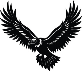 Majestic Eagle Silhouette: A strong eagle flies high with powerful wingspan, showcasing an elegant design and conveying freedom, power, and the boundless nature of the sky.