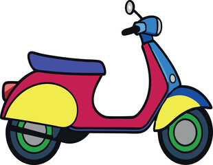 Colorful Scooter Illustration: A vibrant illustration of a retro scooter, showcasing its classic design, bold colors, and iconic features in this artistic representation.