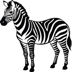 Striped Equine: An elegantly rendered monochrome image features a striking zebra standing tall, showcasing its distinctive black and white stripes.