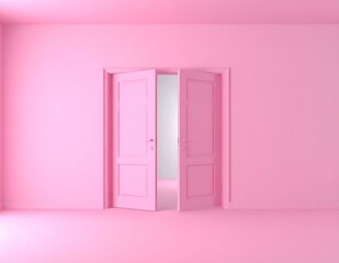 Pink Room Interior Design Open Double Doors, Minimalist Room