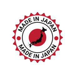 made in japan stamp circle logo vector design with japan flag element	