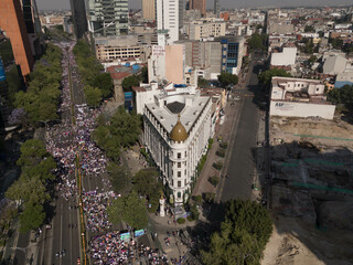Emblematic CDMX areas during a protest day, drone