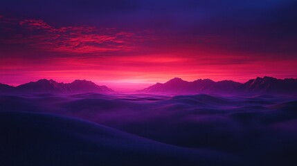 Obraz premium Majestic sunset over purple desert dunes with mountains in background