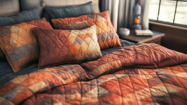 Patchwork bedding set on a bed