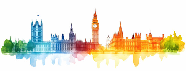 London skyline watercolor, travel, tourism