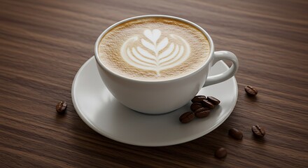 Fototapeta premium Hot Cappuccino Served with Soft Natural Light and Steam