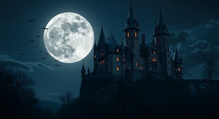 Fototapeta premium Enchanted Castle Under the Full Moon's Spell
