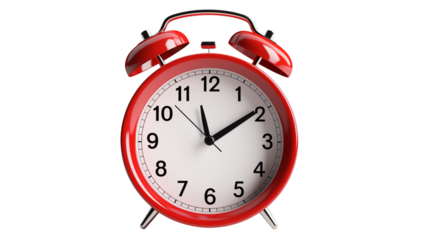 Classic Red Alarm Clock Shows Time Management Punctuality Concept