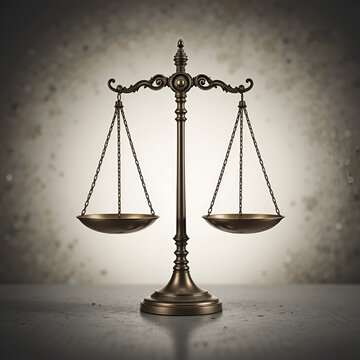 A delicate balance of rights and fairness is visually represented by a pair of old-fashioned scales, suspended in equilibrium, on a subtle gradient background.