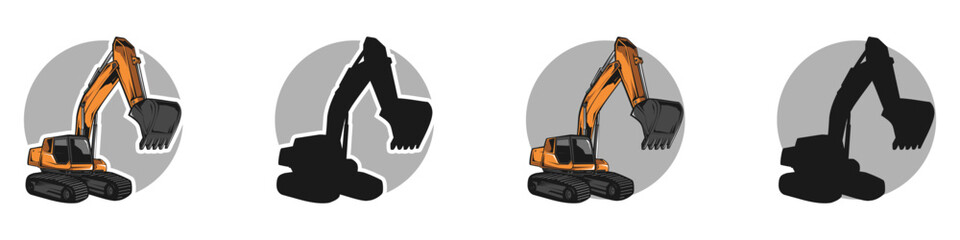 excavator vector design,editable excavator logo,illustration,graphic,excavator with circular emblem,badge,vintage,equipment,machinery,construction
