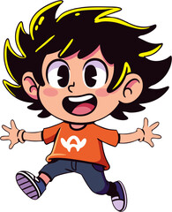 cartoon of a boy running happily