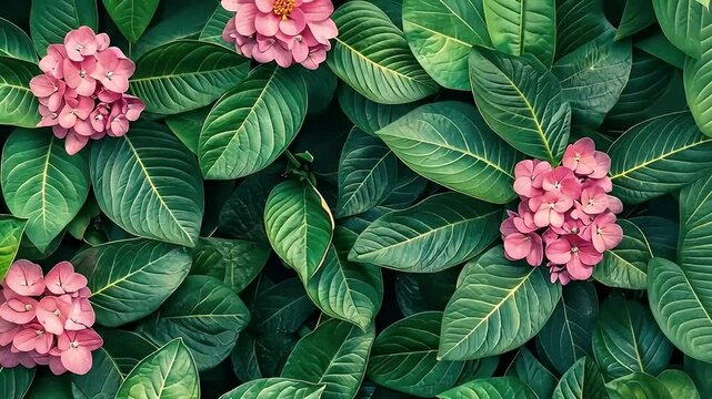 Pink Hydrangea Flowers Amidst Lush Green Foliage Displaying Natural Beauty And Intricate Textures