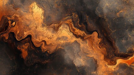 Obraz premium Painting of a dark, swirling line with gold and black colors. The painting has a moody
