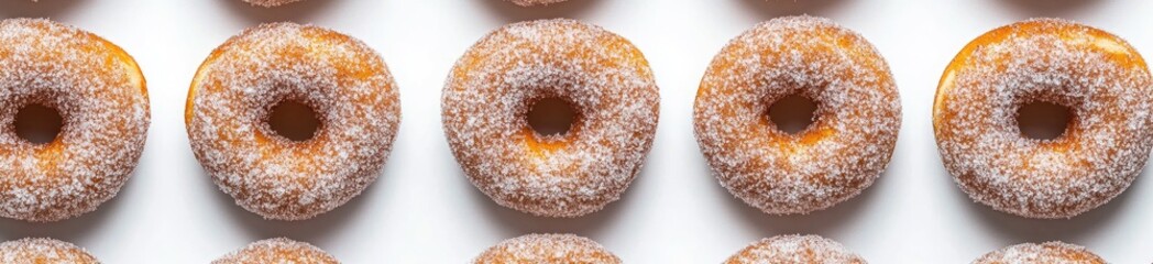 Rows of sugared donuts
