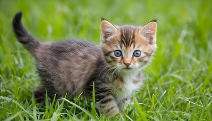 Cute Kitten in Green Grass