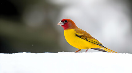 Yellow And Red Bird On Snow