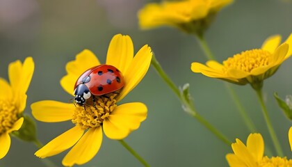 Fototapeta premium Ladybug on Yellow Flower