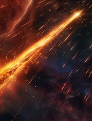 Meteor shower isolated on transparent background fiery trails .