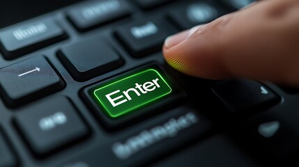 Finger Pressing Green Shopping Cart Key on Keyboard