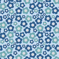 Colorful floral pattern featuring flowers on a light background, creating a playful and cheerful design, suitable for decorative purposes, wallpapers, or textile applications.