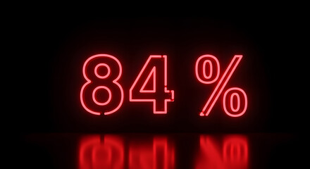 Red neon 84 percent glowing number display ideal for sales, progress indicators, and futuristic visuals