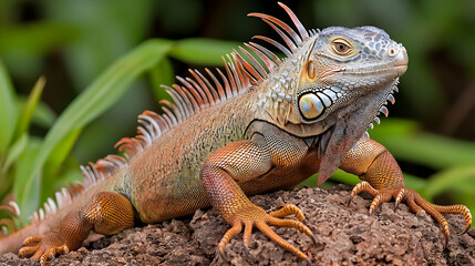 Fototapeta premium Colorful Iguana On A Log