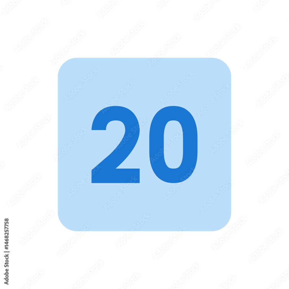 Poster blue square icon with rounded corners displaying the number twenty in a bold sans serif typeface cen