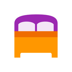 Illustration of a bed with a purple headboard and orange base featuring two white pillows side by side