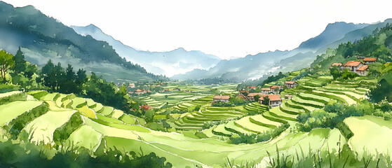 Fototapeta premium Rice terraces village, mountain view