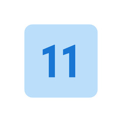 Fototapeta premium Illustration of the number eleven in blue on a rounded light blue square, simple and minimalistic design element